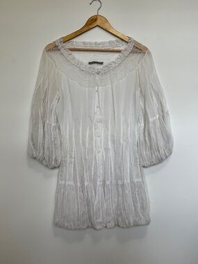 Ermanno Scervino White Lace Delicate Button Up Tunic Blouse Size 40 US S